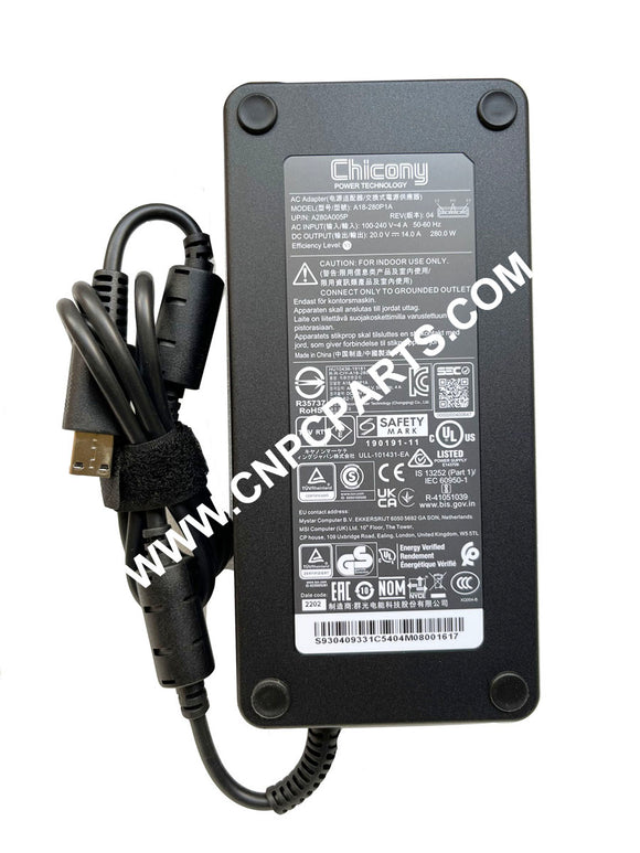 Chicony 20V 14A 280W AC Adapter Charger For MSI GE76 Raider 11UH-245 Gaming Laptop